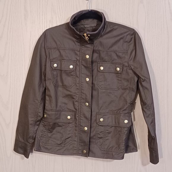 J Crew Women's Resin-Coated Twill Field Jacket, Size PM, Brown - Picture 1 of 9